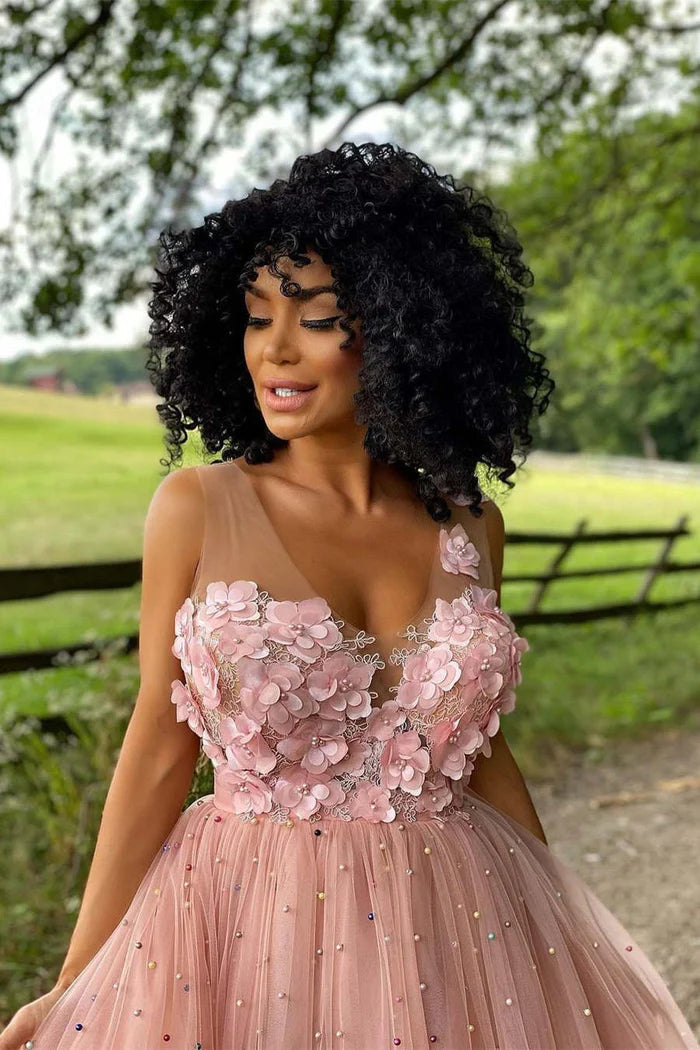 Weitese Dress A-Line Beaded Tulle Homecoming Dress Sleeveless Hand-made Flowers Party Dress